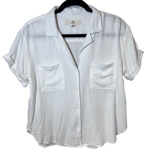 Thread + Supply Womens Linen Blend Camp Shirt Boxy White Short Sleeve Size Large